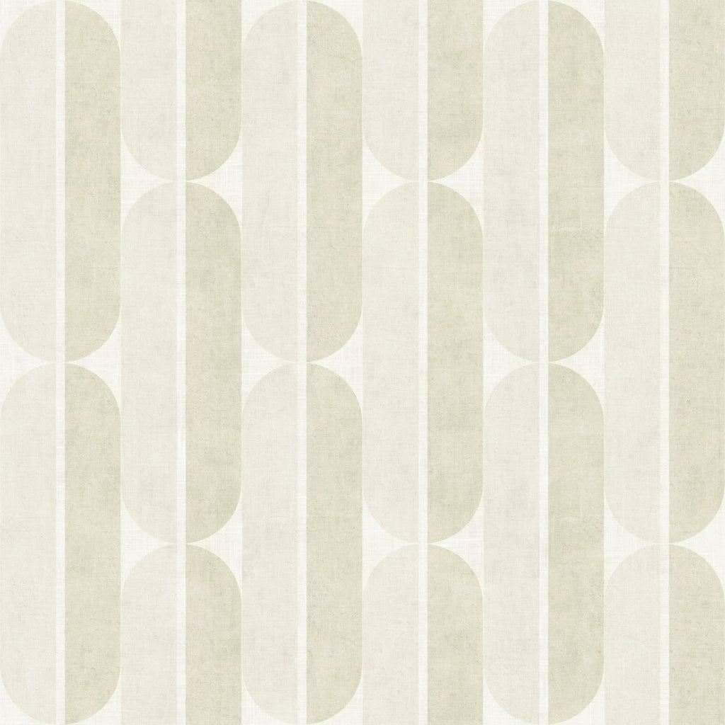Mid Century Oval Stripe in Soft Cream by Sarah Thorpe, peel and stick wallpaper, mid-century Oval Stripe by Sarah Thorpe