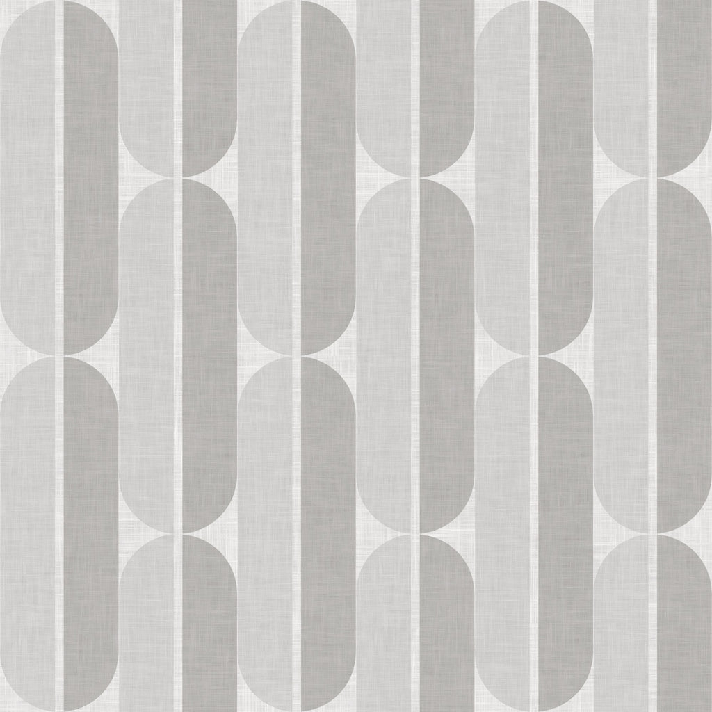 Mid Century Oval Stripe in Soft Grey by Sarah Thorpe, peel and stick wallpaper, mid-century Oval Stripe by Sarah Thorpe