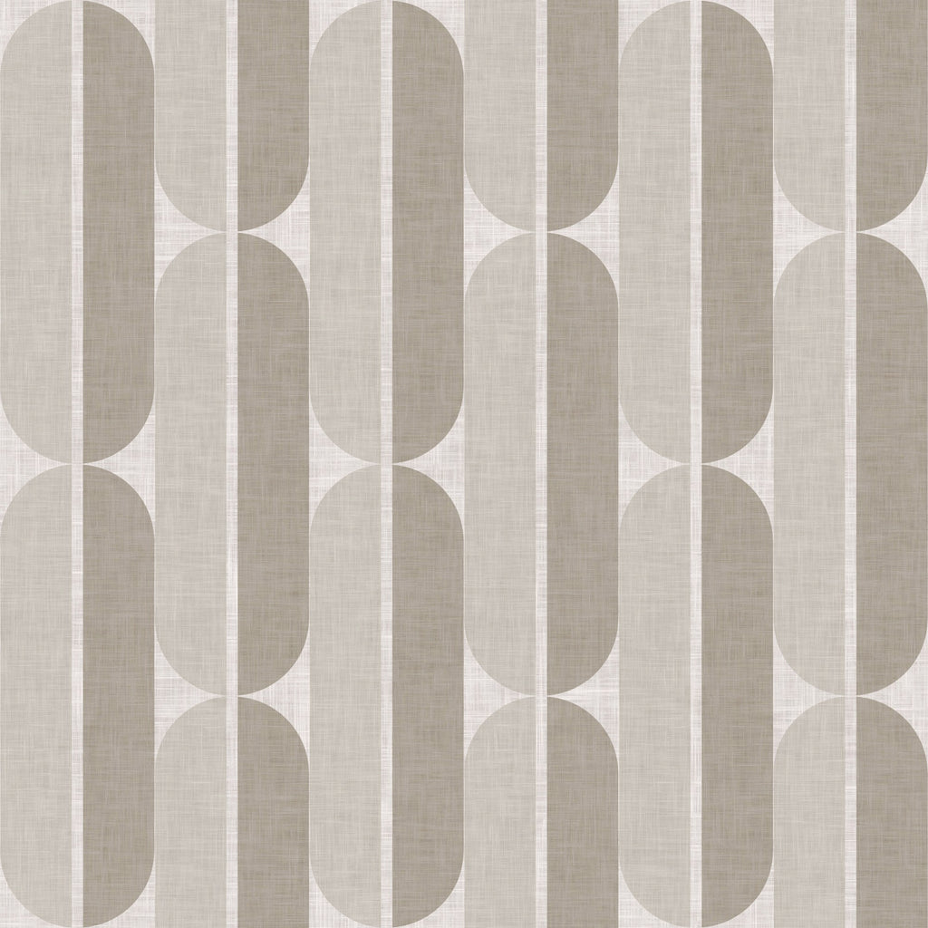 Mid Century Oval Stripe in Taupe by Sarah Thorpe, peel and stick wallpaper, mid-century Oval Stripe by Sarah Thorpe stacks