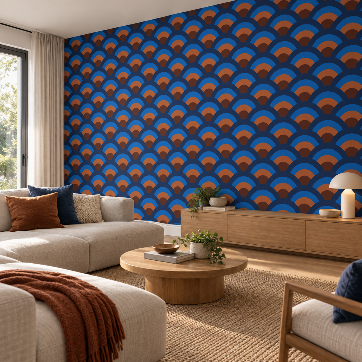 Midnight Arches, peel and stick wallpaper styled on a feature wall