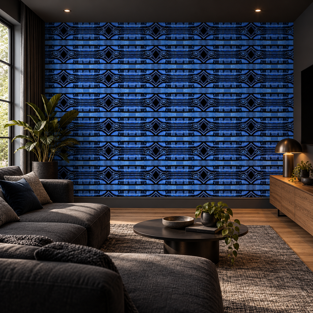 Midnight Circuit, peel and stick wallpaper styled on a feature wall