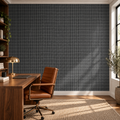 Midnight Grid, peel and stick wallpaper styled on a feature wall