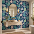 Midnight Shells, peel and stick wallpaper styled on a feature wall