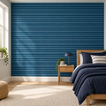 Deep Sea Stripes, peel and stick wallpaper styled on a feature wall