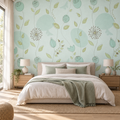 Mint Dandelion, peel and stick wallpaper styled on a feature wall
