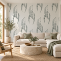 Misty Gum Leaf in Mist by Charlotte Brandis, peel and stick wallpaper styled on a feature wall