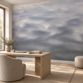 Misty Horizon, peel and stick wallpaper styled on a feature wall