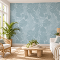 Misty Tropics, peel and stick wallpaper styled on a feature wall