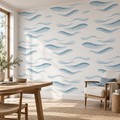 Misty Waves, peel and stick wallpaper styled on a feature wall