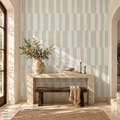 Modern Geometric Stripe in Natural Stone by Sarah Thorpe, peel and stick wallpaper styled on a feature wall