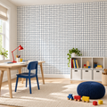 Modern Grid peel and stick wallpaper styled on a feature wall