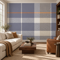 Modern Plaid, peel and stick wallpaper styled on a feature wall