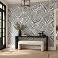 Monochrome Diamond, peel and stick wallpaper styled on a feature wall