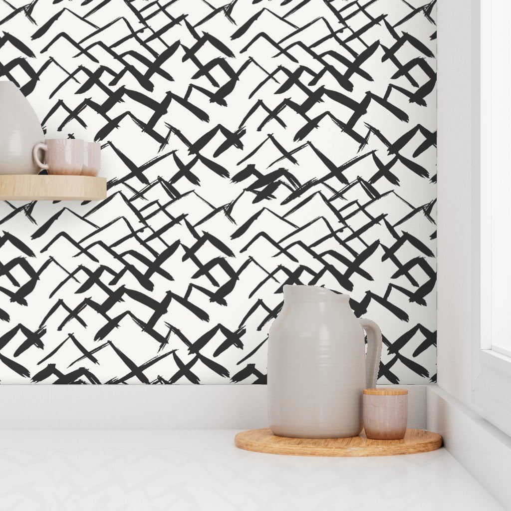 Mountain View mural by De-Anne Strange, peel and stick wallpaper styled in a room