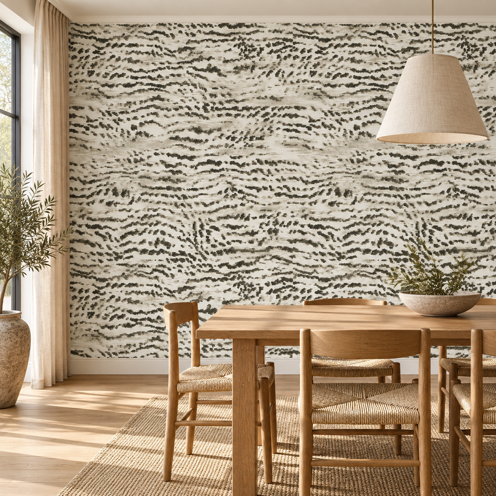 Natural Strata, peel and stick wallpaper styled on a feature wall