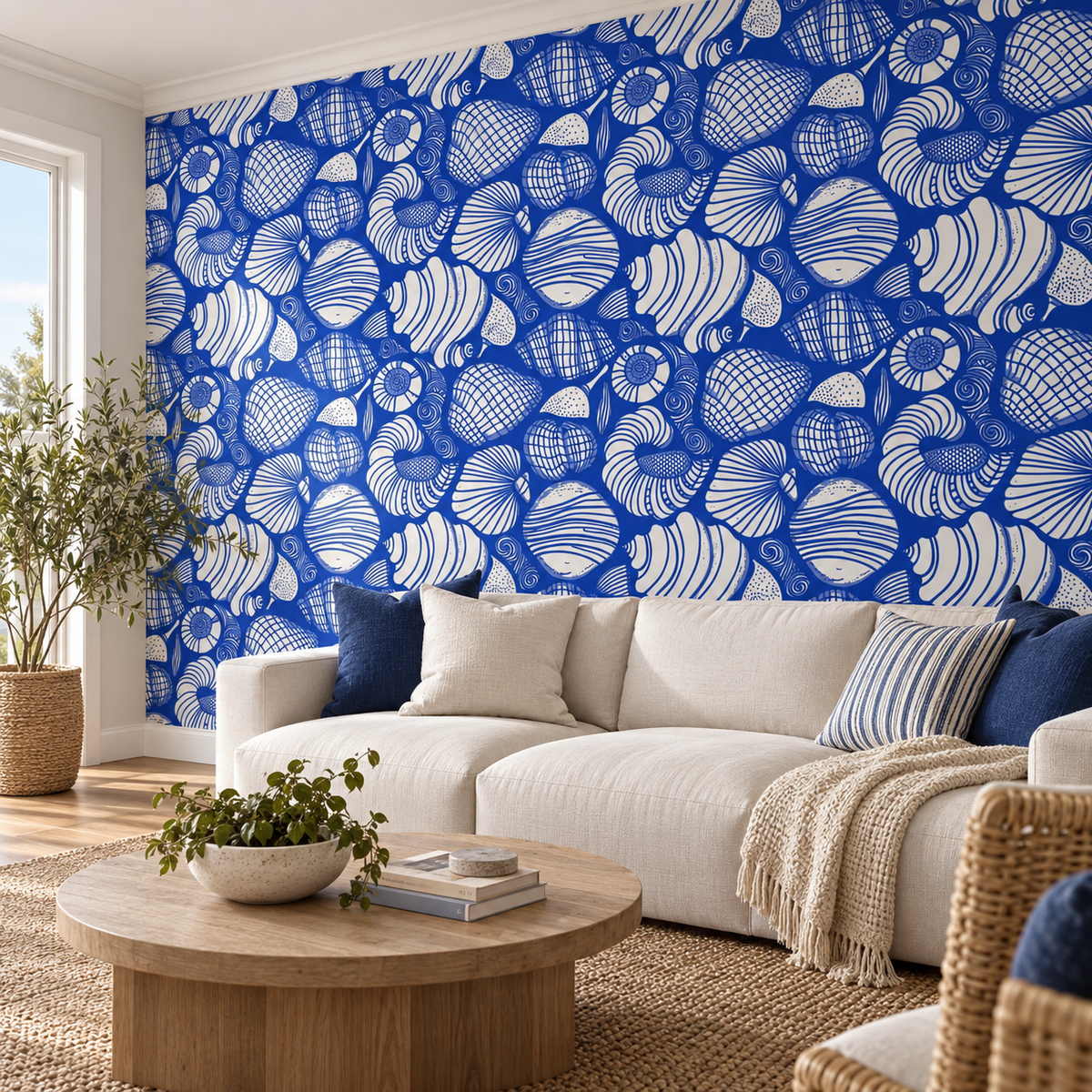 Nautical Collage, peel and stick wallpaper styled on a feature wall