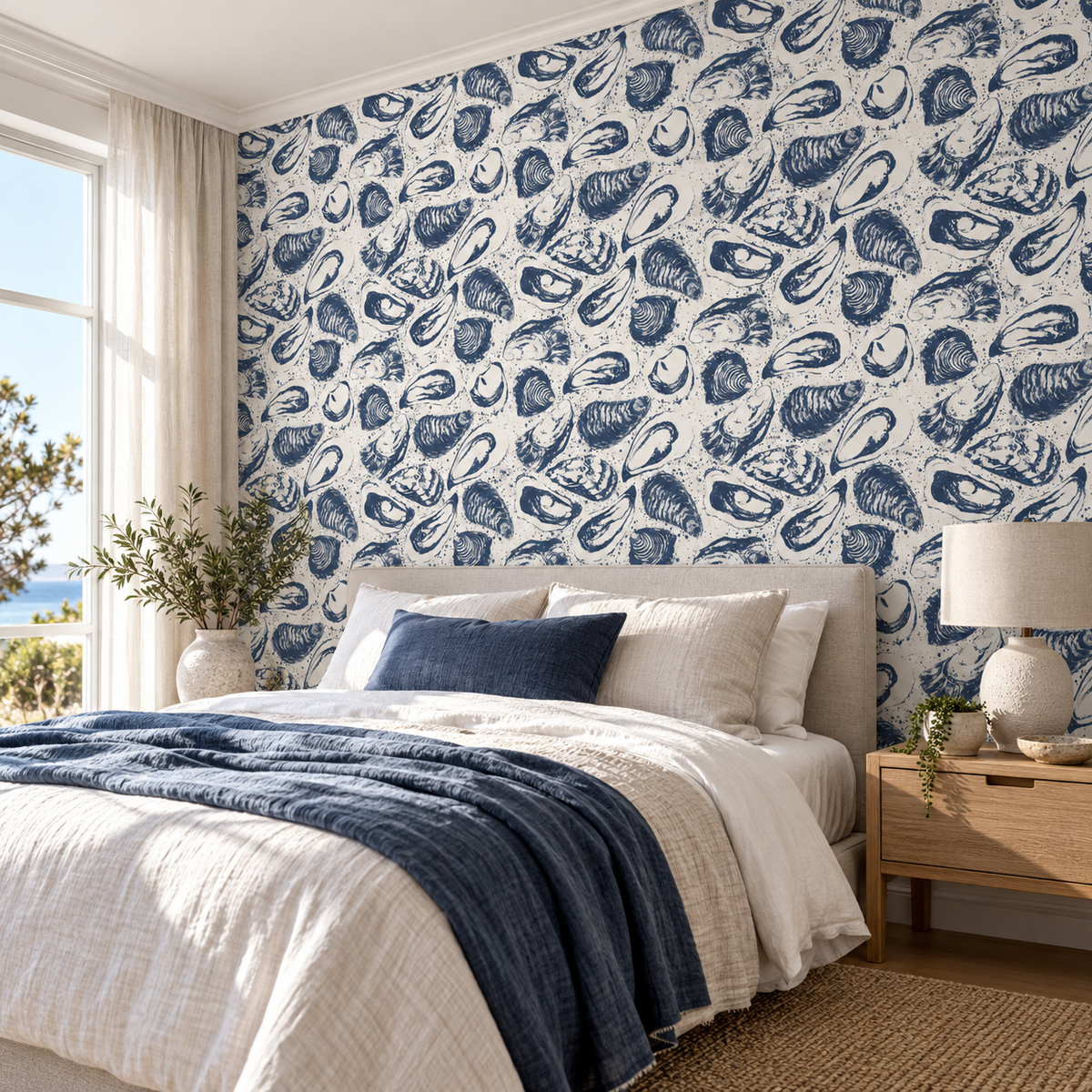 Nautical Sketch, peel and stick wallpaper styled on a feature wall