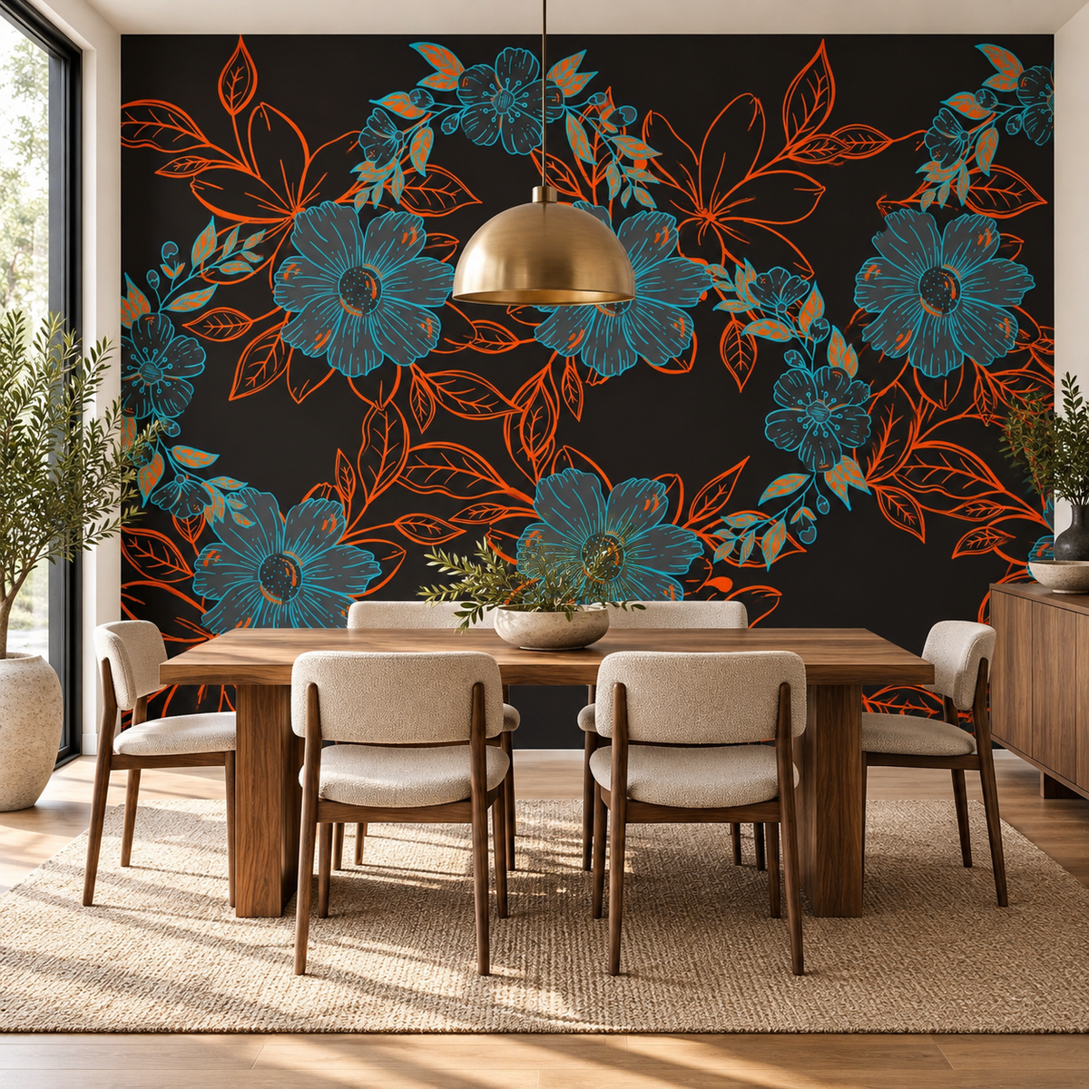 Neon Garland, peel and stick wallpaper styled on a feature wall