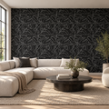 Noir Damask, peel and stick wallpaper styled on a feature wall