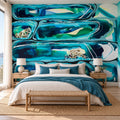 Ocean Dance mural by Lara Scolari, peel and stick wallpaper styled in a room