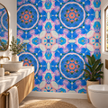 Ocean Mandala, peel and stick wallpaper styled on a feature wall