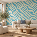 Ocean Ribbons, peel and stick wallpaper styled on a feature wall