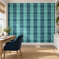 Teal Strata, peel and stick wallpaper styled on a feature wall