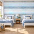 Ocean Stripes peel and stick wallpaper styled on a feature wall