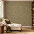 Olive Emboss, peel and stick wallpaper styled on a feature wall