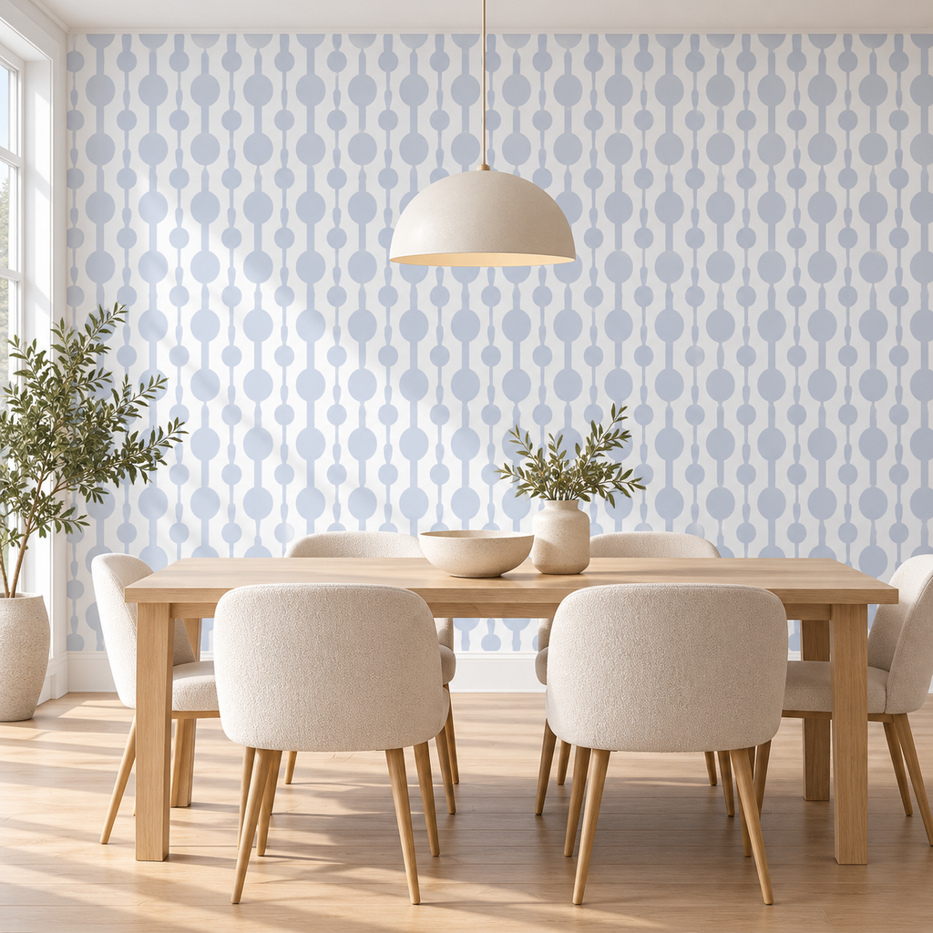 Orb Columns, peel and stick wallpaper styled on a feature wall