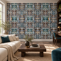 Painterly Plaid, peel and stick wallpaper styled on a feature wall