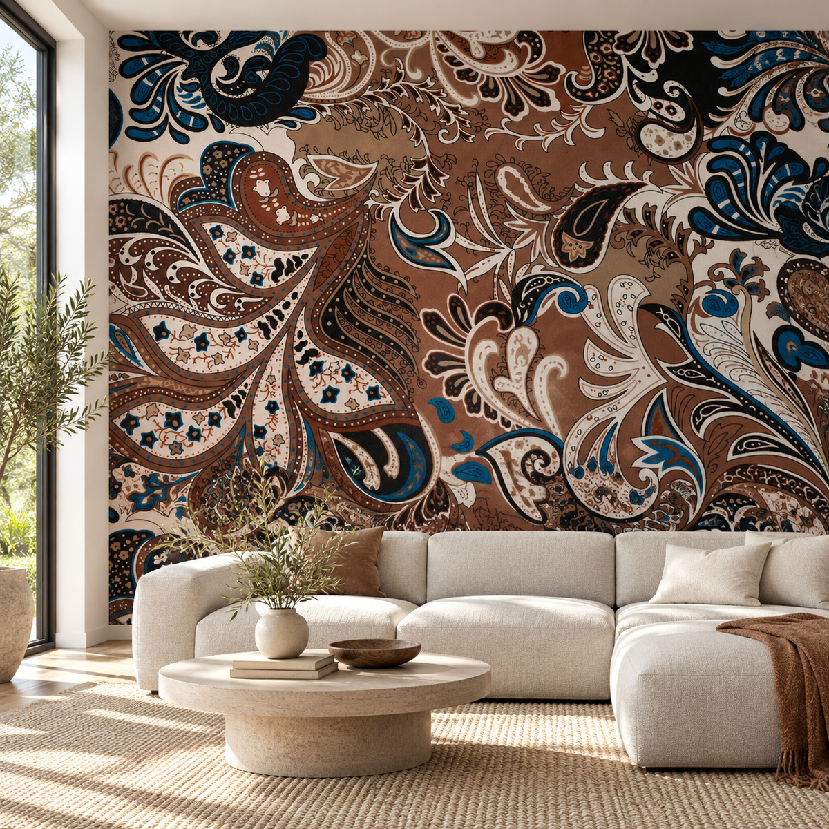 Paisley Tapestry, peel and stick wallpaper styled on a feature wall