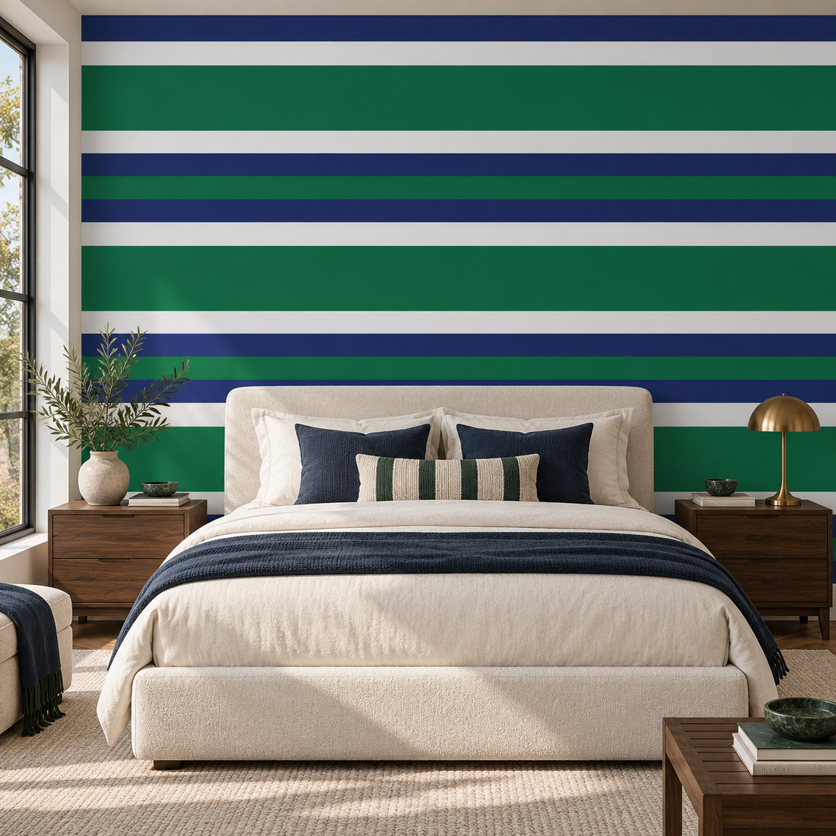 Regal Stripes peel and stick wallpaper styled on a feature wall