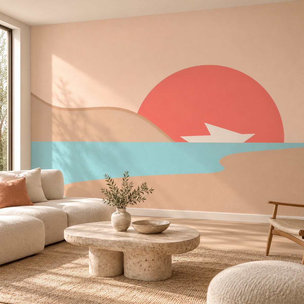 Paper Horizon, wallpaper mural styled on a feature wall