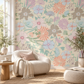 Pastel Garden, peel and stick wallpaper styled on a feature wall