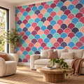 Pastel Scales, peel and stick wallpaper styled on a feature wall