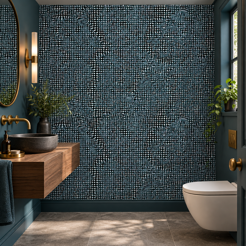 Peacock Bead, peel and stick wallpaper styled on a feature wall