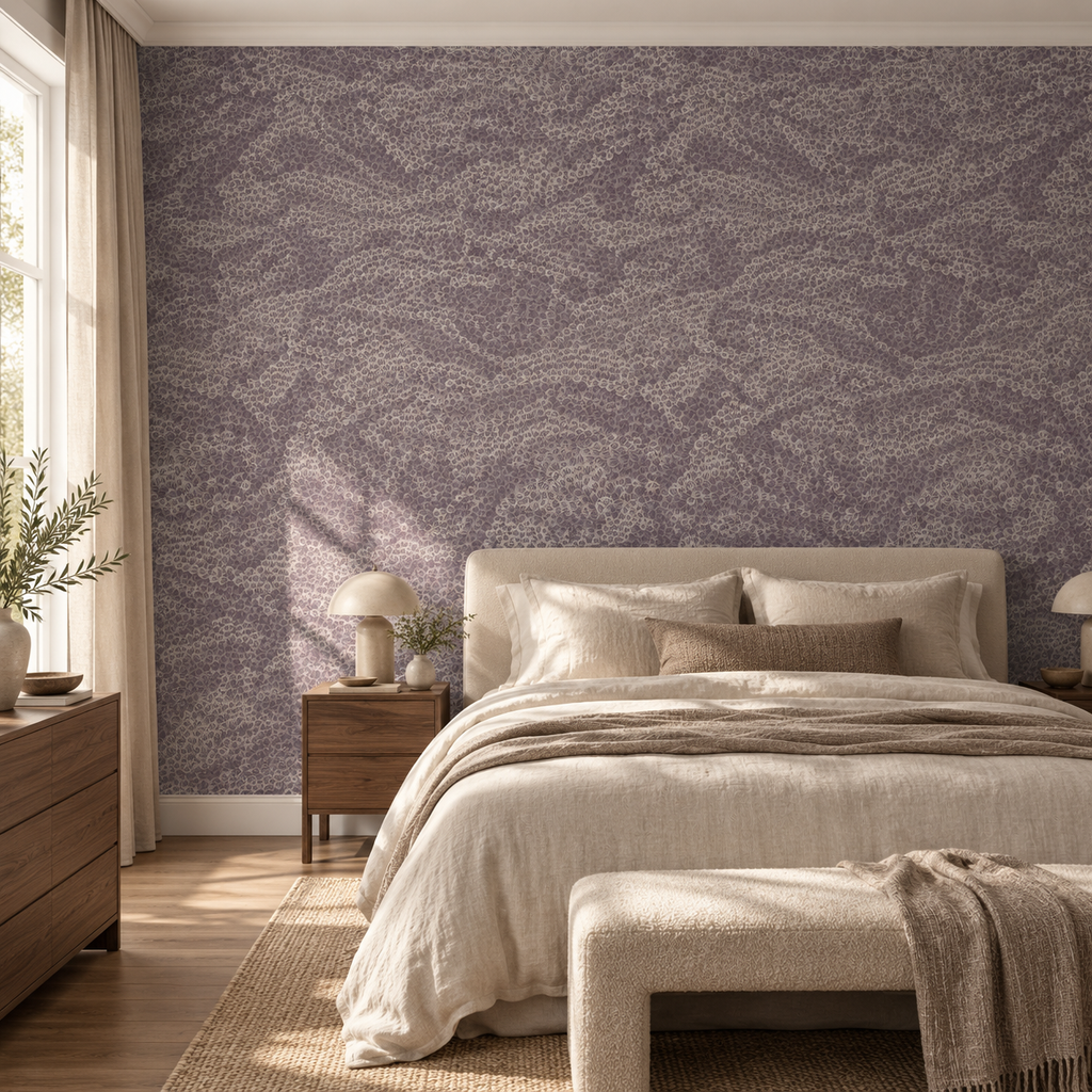 Pebbled Suede, peel and stick wallpaper styled on a feature wall