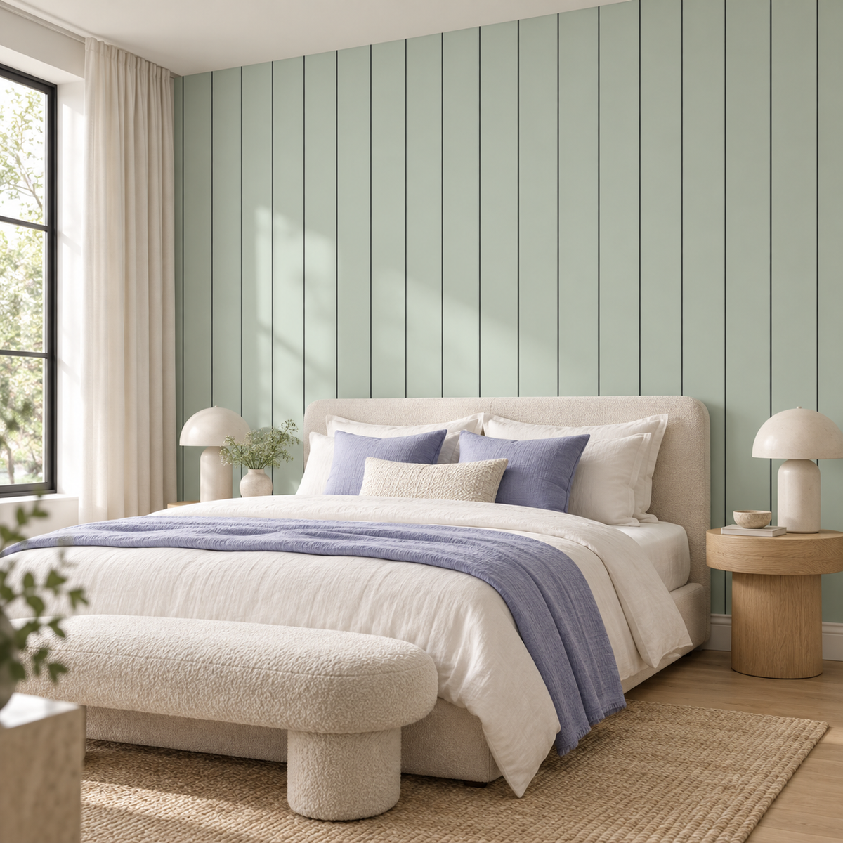 Periwinkle Panels, peel and stick wallpaper styled on a feature wall