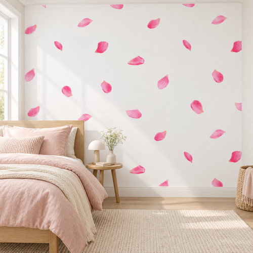 Blush Petals, peel and stick wallpaper styled on a feature wall