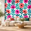 Petal Parade, peel and stick wallpaper styled on a feature wall