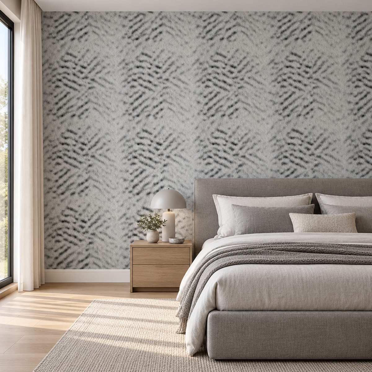 Pewter Quilt, peel and stick wallpaper styled on a feature wall
