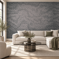 Pewter Swirl, peel and stick wallpaper styled on a feature wall