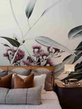 Pink Flowering Gum mural by De-Anne Strange, peel and stick wallpaper styled in a room
