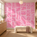 Pink Mosaic, peel and stick wallpaper styled on a feature wall