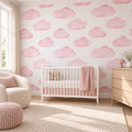 Pink Watercolour Clouds peel and stick wallpaper styled on a feature wall