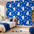 Kitten Pawprints, peel and stick wallpaper styled on a feature wall