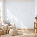 Powder Dots, peel and stick wallpaper styled on a feature wall