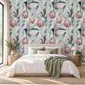 Protea Canopy, peel and stick wallpaper styled on a feature wall
