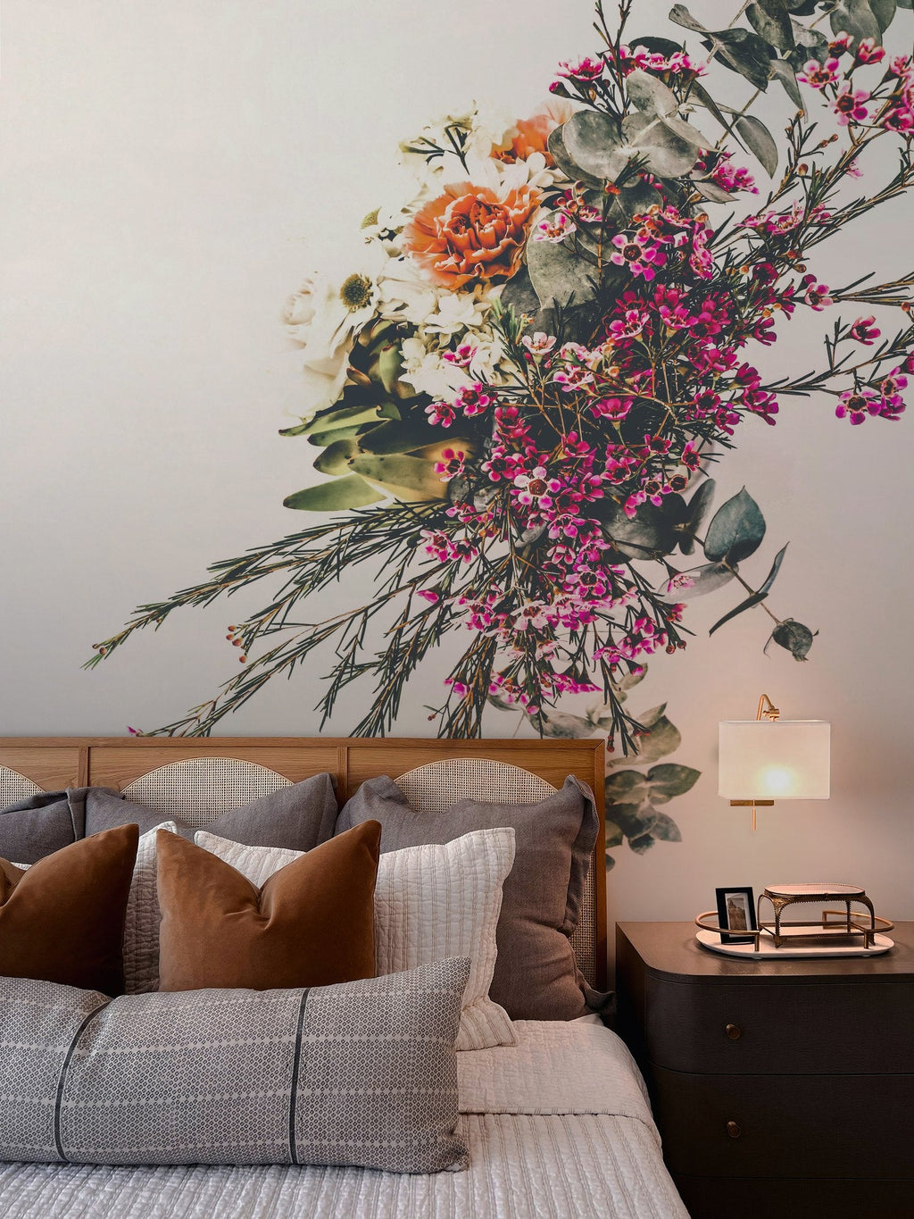 Punchy Bunch mural by De-Anne Strange, peel and stick wallpaper styled in a room